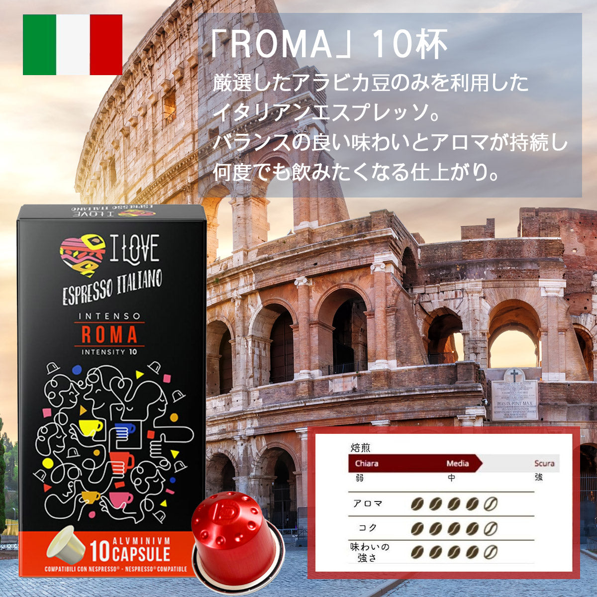 ネスプレッソ互換コーヒーカプセル (アルミ)「Arditi ROMA」10杯~200杯