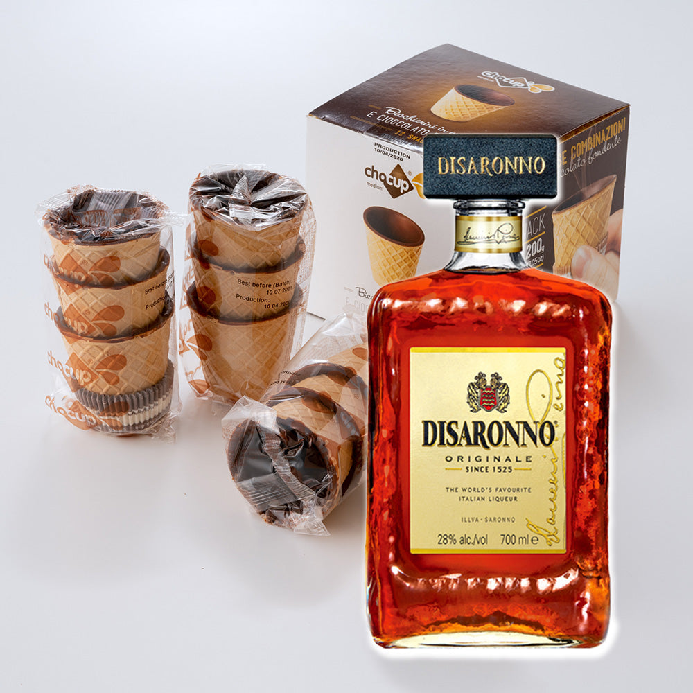 食べられるチョコのカップ「チョカップ」とアマレット「ディサローノ」