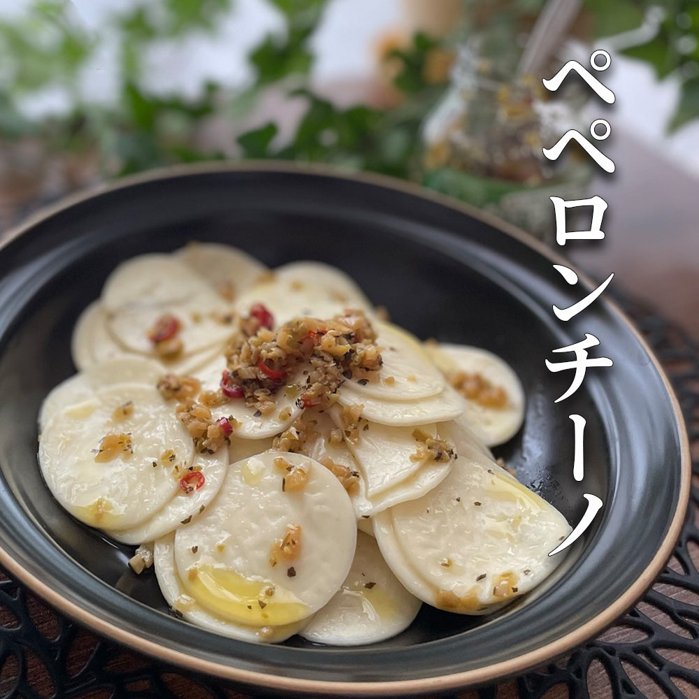 丸いコイン型イタリアンショートパスタのクロゼッティのペペロンチーノ