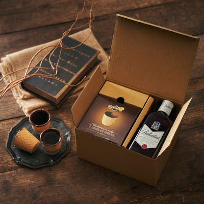 食べられるチョコのカップ「チョカップ」12個とウィスキー バランタインファイネスト200ml