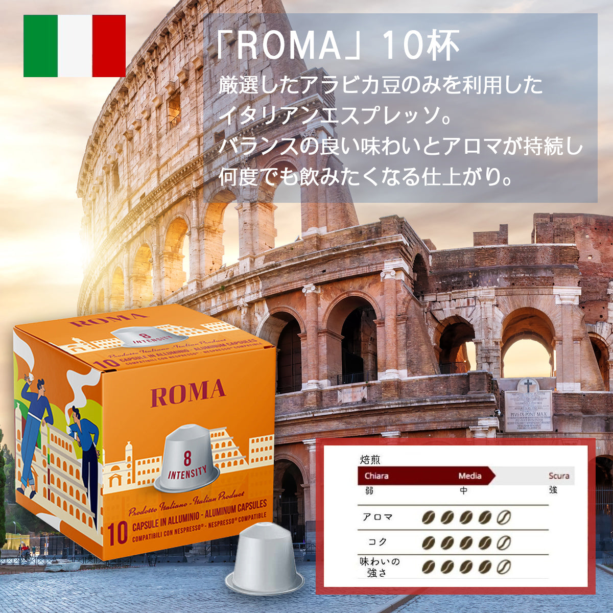 ネスプレッソ互換コーヒーカプセル (アルミ)「Arditi ROMA」10杯～200杯
